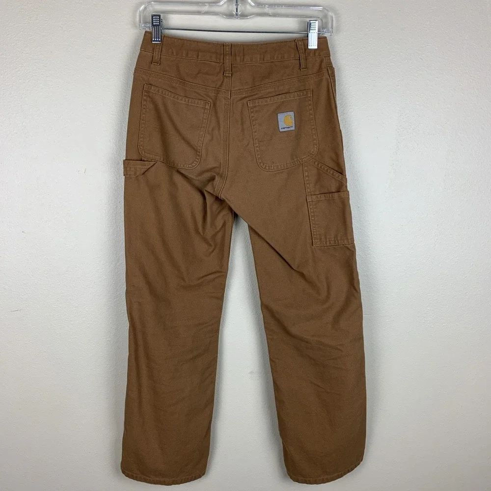Carhartt Youth Size 12 Pants Carpenter Tan Brown Adjustable Waist Pockets Canvas